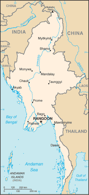 Mapa: Myanmar (Birmania)