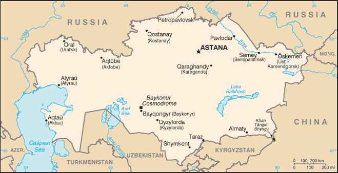 Mapa: Kazajstán